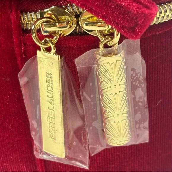 2 Estee Lauder Bags Double Train Case Red Velvet Professional Hard Zipper Bow - Picture 4 of 16